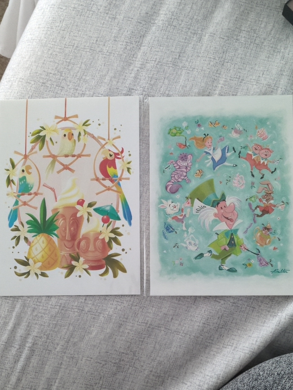 Walt Disney World Post Card - Tiki Birds& Alice In Wonderland Print Set